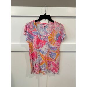 Lilly Pulitzer Small Paradise Pink Bohemian Beach Inara 100%‎ Linen Starfish Top